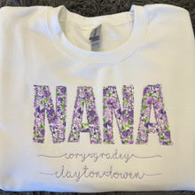 Load image into Gallery viewer, Custom Floral Title w/ Names- Applique Embroidered Sweatshirt