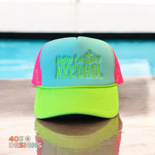 Load image into Gallery viewer, Tri Color Neon Brim, May Contain Alcohol (or custom saying) Embroidered Trucker Hat