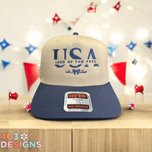 Load image into Gallery viewer, USA Land Of The Free Embroidered Trucker Hat