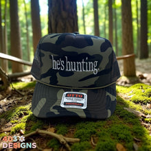 Load image into Gallery viewer, He's Hunting Camo Embroidered Trucker Hat