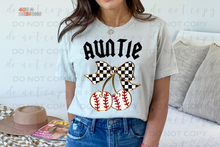 Load image into Gallery viewer, Checkered Bow Baseball Title/Name DTF Transfer