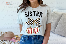 Load image into Gallery viewer, Checkered Bow Baseball Title/Name DTF Transfer