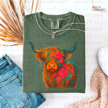 Load image into Gallery viewer, Highland Cow Floral DTF Transfer