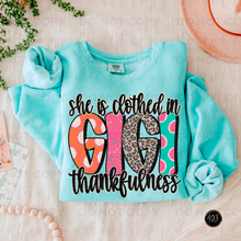 Load image into Gallery viewer, She Is Clothed In Thankfulness DTF Transfer