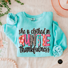 Load image into Gallery viewer, She Is Clothed In Thankfulness DTF Transfer