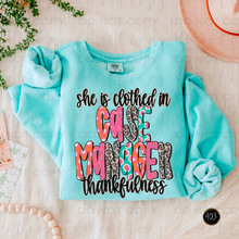 Load image into Gallery viewer, She Is Clothed In Thankfulness DTF Transfer