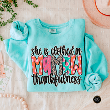 Load image into Gallery viewer, She Is Clothed In Thankfulness DTF Transfer