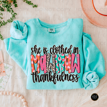 Load image into Gallery viewer, She Is Clothed In Thankfulness DTF Transfer