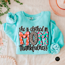 Load image into Gallery viewer, She Is Clothed In Thankfulness DTF Transfer