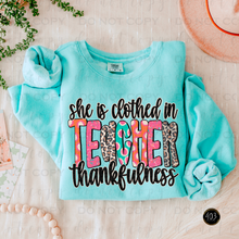 Load image into Gallery viewer, She Is Clothed In Thankfulness DTF Transfer