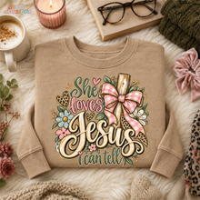 Load image into Gallery viewer, She Loves Jesus I Can Tell DTF Transfer