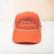 Load image into Gallery viewer, Sunburnt & Unsupervised Orange Checkered Embroidered Hat