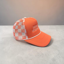 Load image into Gallery viewer, Sunburnt & Unsupervised Orange Checkered Embroidered Hat