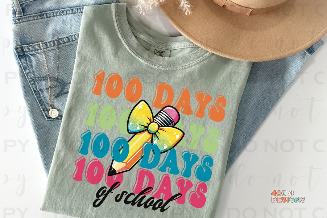 100 Days Of School Colorful DTF Transfer