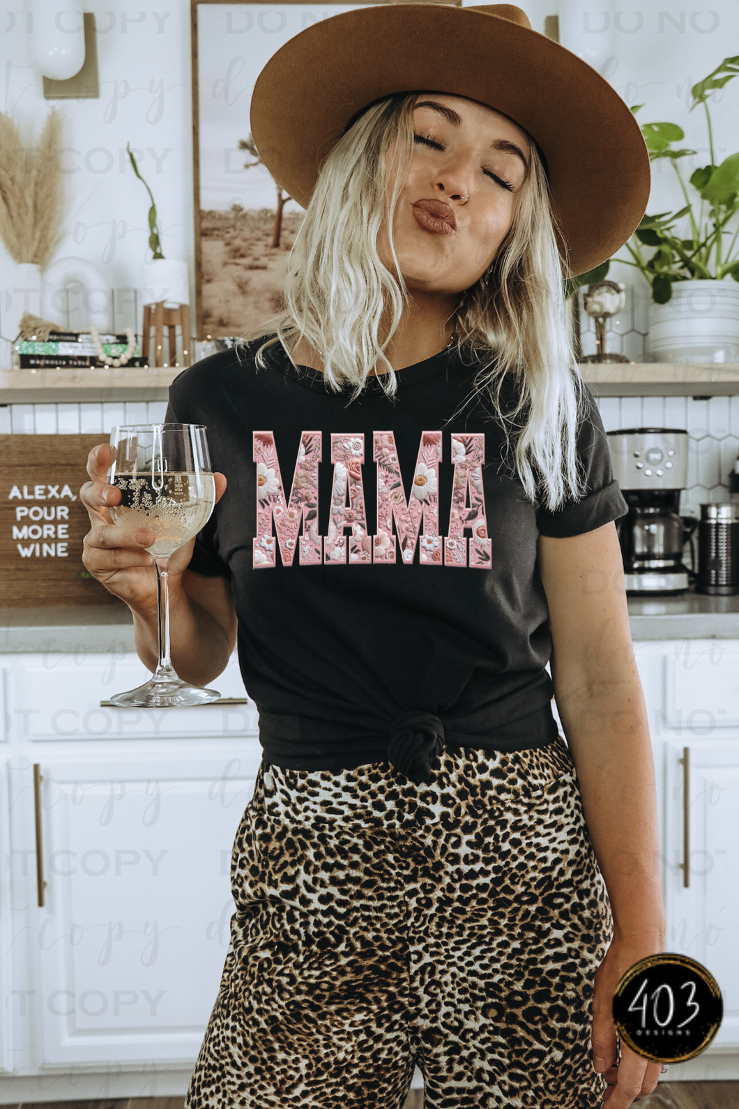 Mama Pink Floral Embroidery DTF Transfer