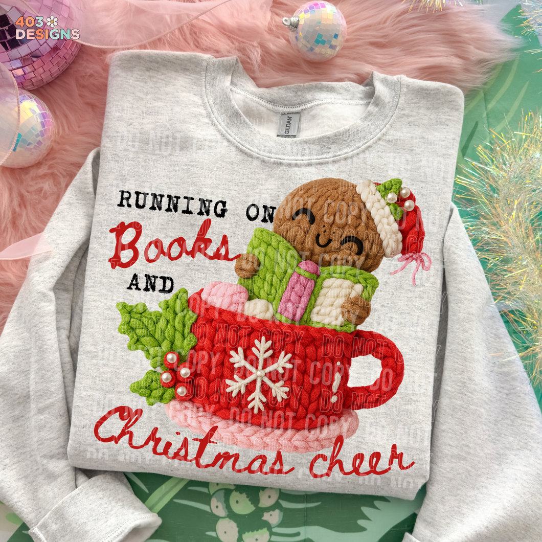 Running On Books And Christmas Cheer Faux Yarn DTF Transfer