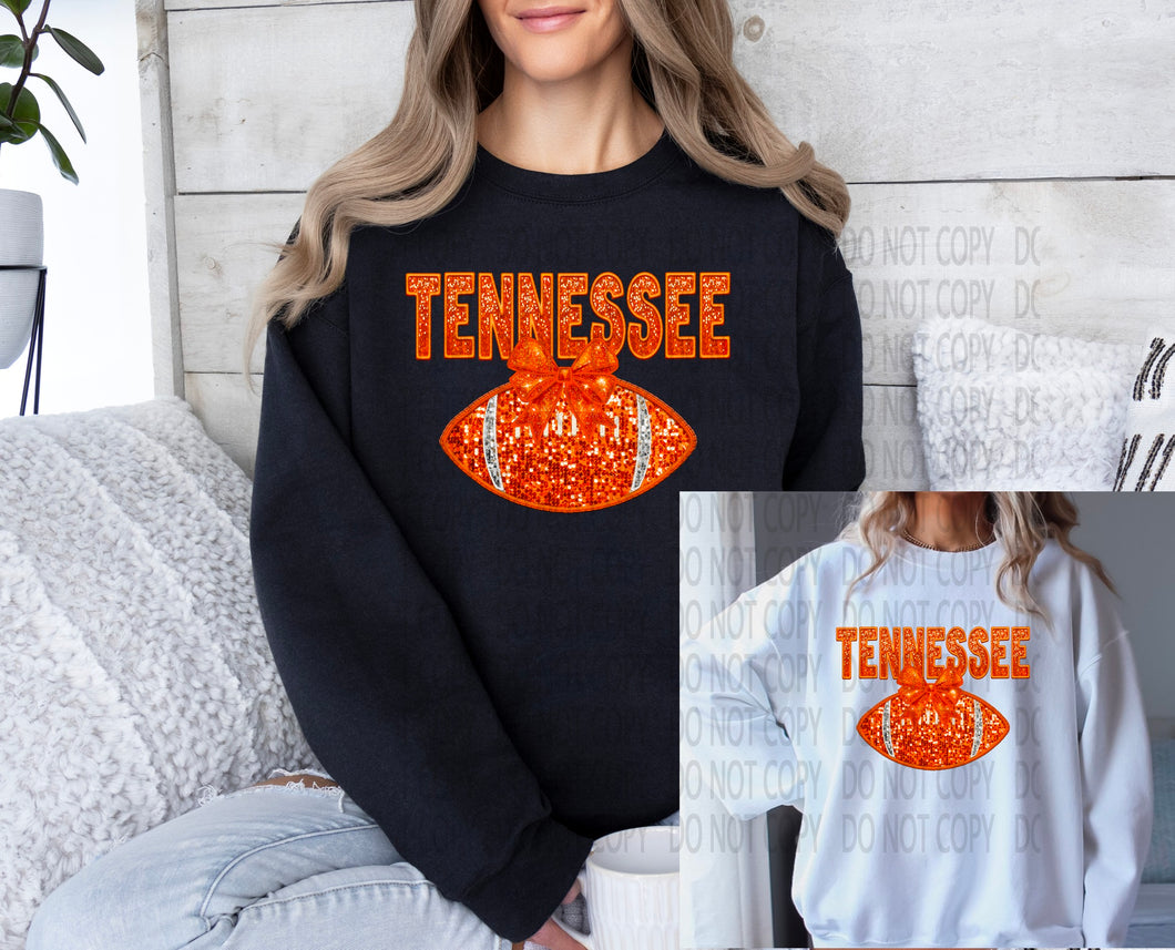 Tennessee Faux Sequin Football- T-Shirt or Crewneck Sweatshirt