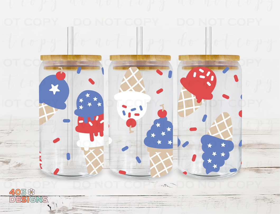 4th Of July Ice Cream Libby Glass Can UV DTF Transfer