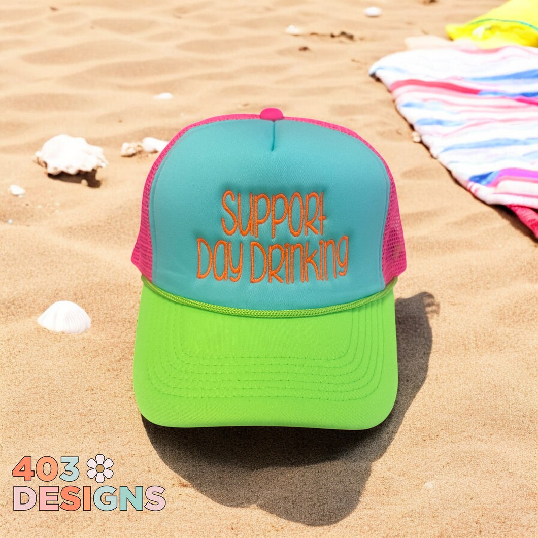 Tri Color Neon Brim Support Day Drinking Embroidered Trucker Hat