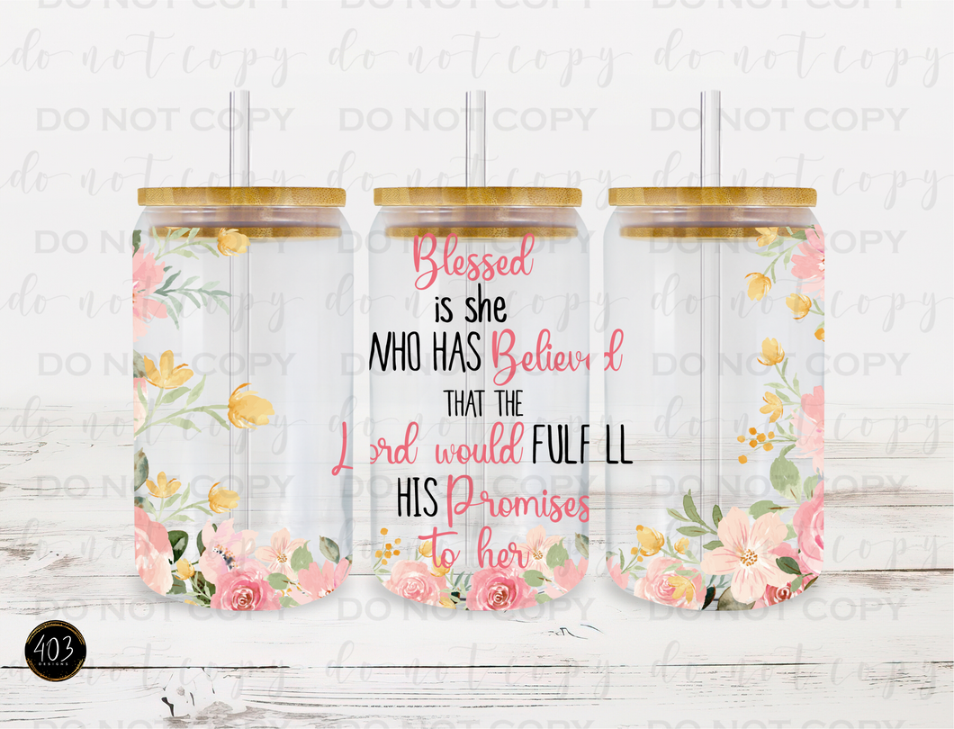 Blessed Is She Libby Glass Can UV DTF Transfer