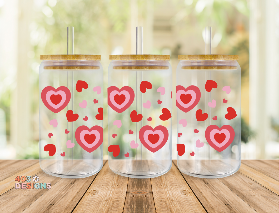 Bullseye Hearts Libby Glass Can UV DTF Transfer