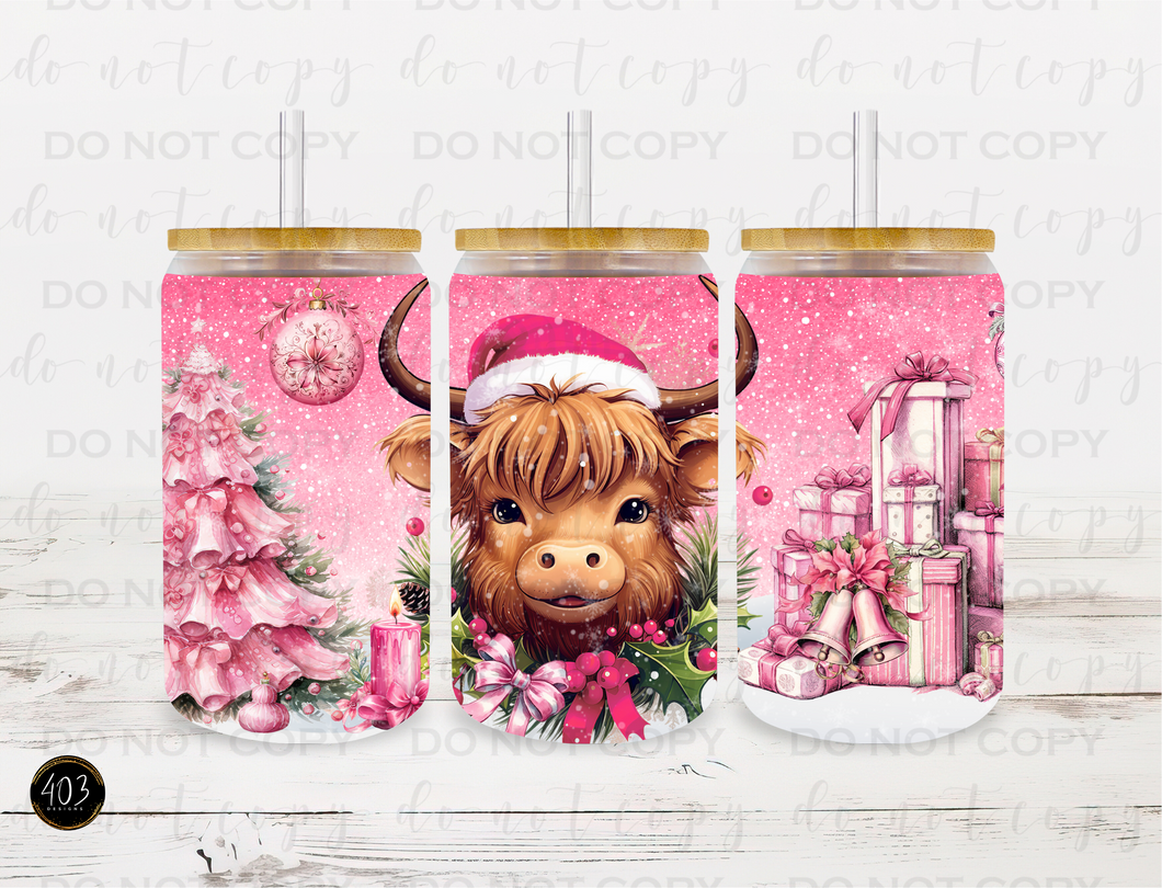 Christmas Cow Libby Glass Can UV DTF Transfer