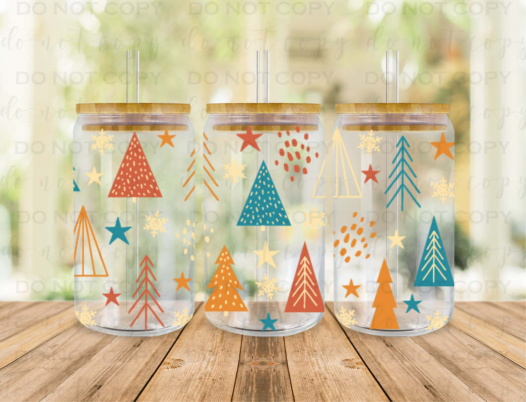 Christmas Trees Libby Glass Can UV DTF Transfer