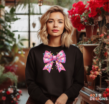 Load image into Gallery viewer, Christmas Lights Pink Bow Completed Tee/Sweatshirt
