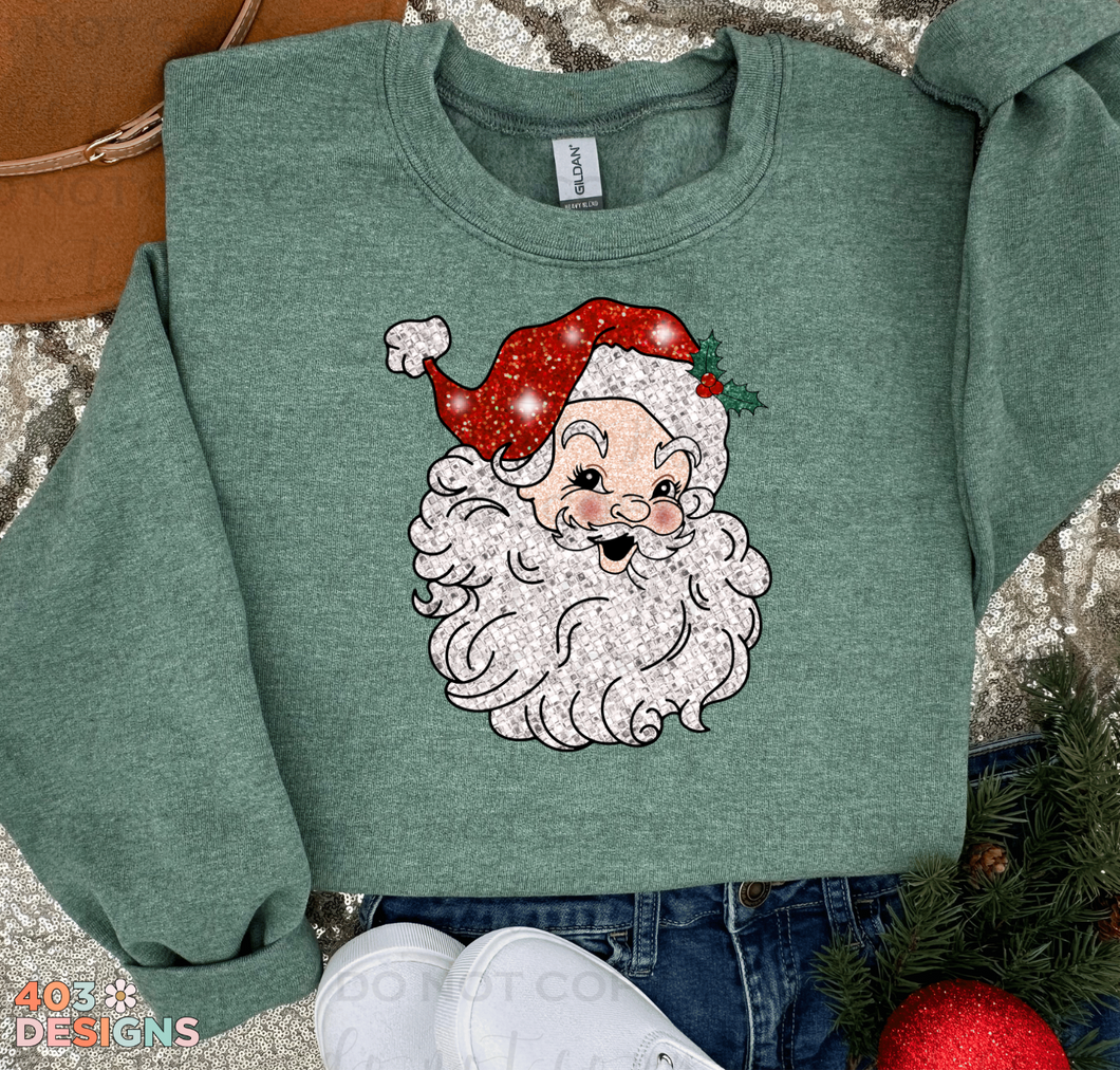 Red Santa Faux Sequin Completed Tee/Sweatshirt