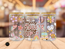 Load image into Gallery viewer, Jesus Fills My Cup- Libby Glass Can UV DTF Transfer
