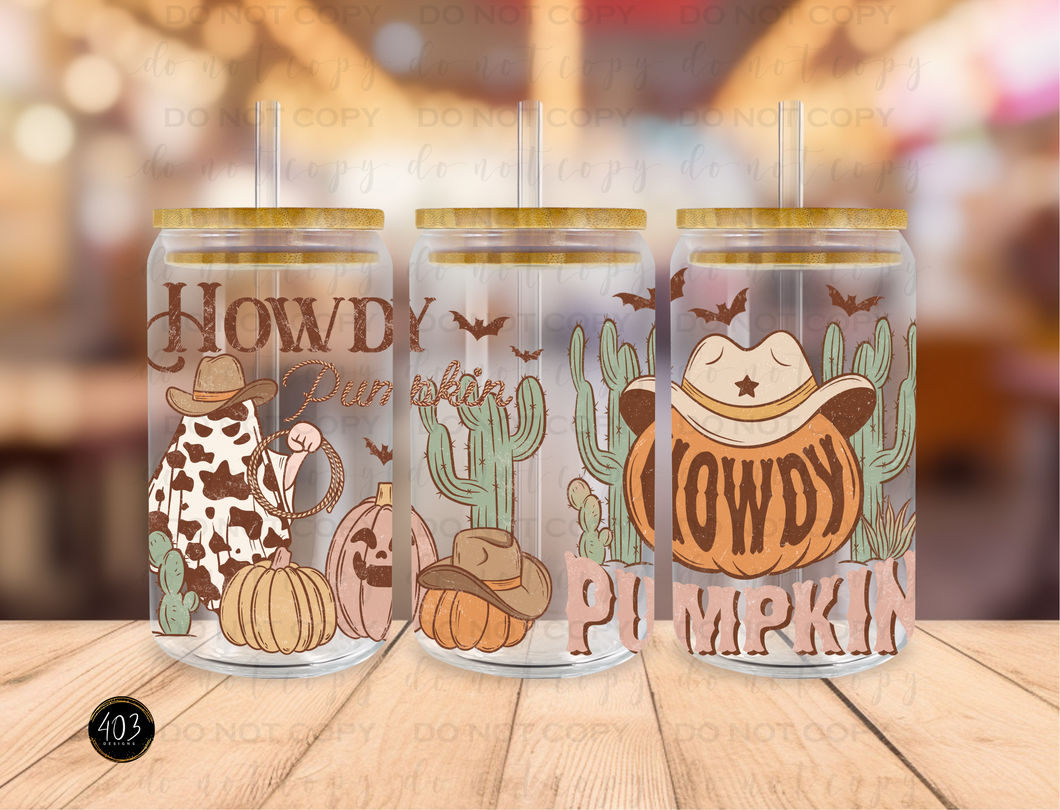 Howdy Pumpkin, dessert scene Libby Glass Can UV DTF Transfer