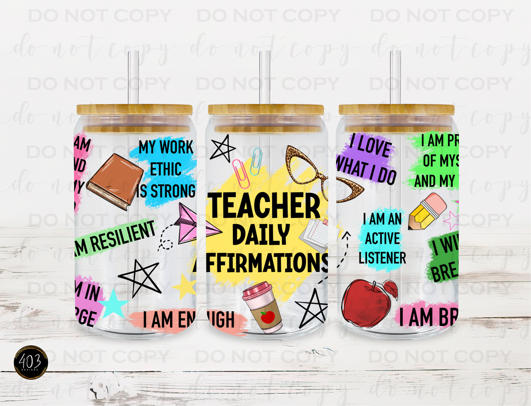 Teacher Affirmations Libby Glass Can UV DTF Transfer