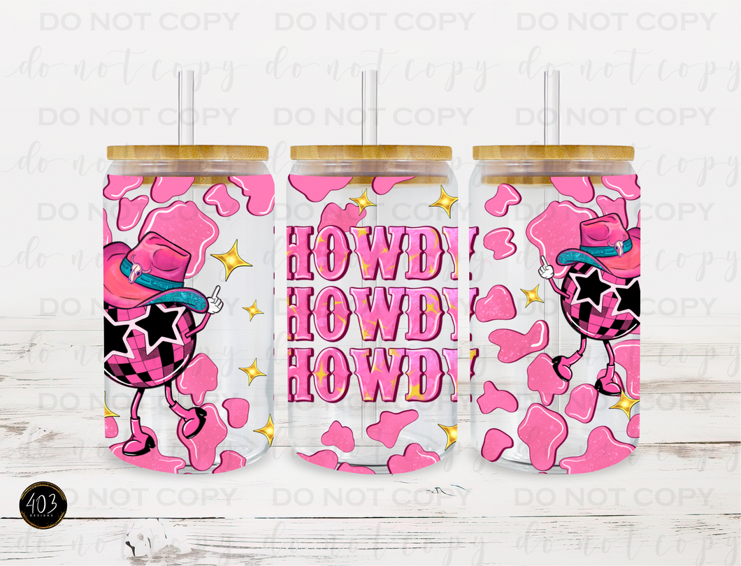 Howdy Disco Ball Libby Glass Can UV DTF Transfer