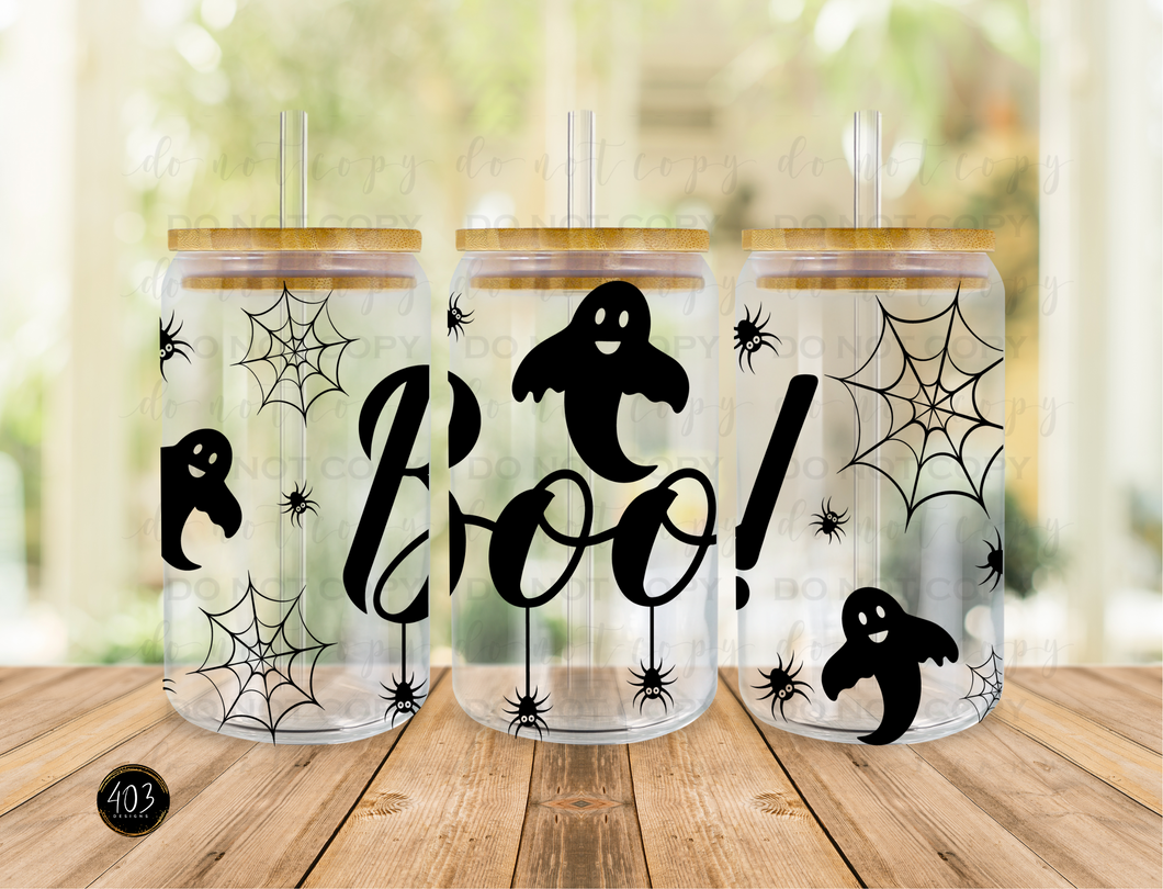 Boo- ghosts & spiders Libby Glass Can UV DTF Transfer