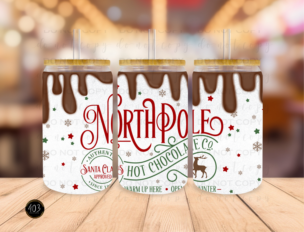 North Pole Hot Chocolate- Libby Glass Can UV DTF Transfer