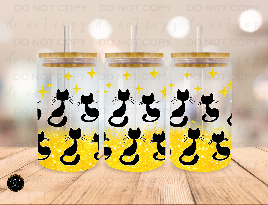 Black Cat with Stars Libby Glass Can UV DTF Transfer