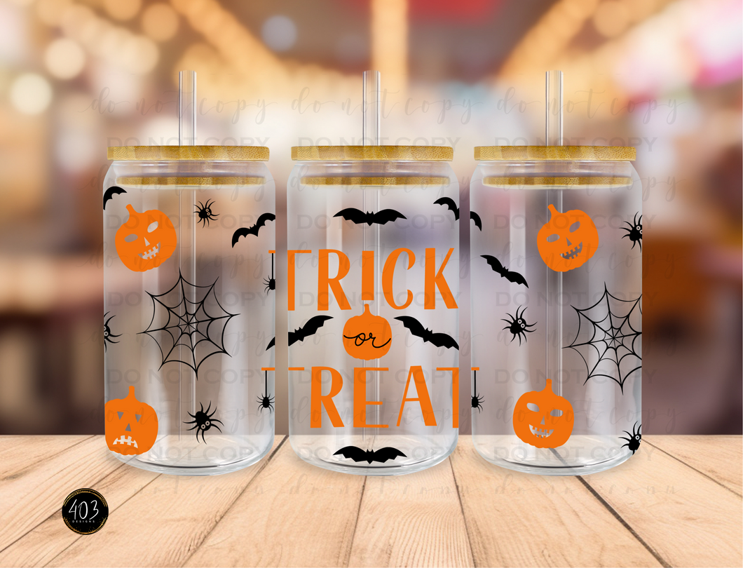 Trick or Treat Libby Glass Can UV DTF Transfer