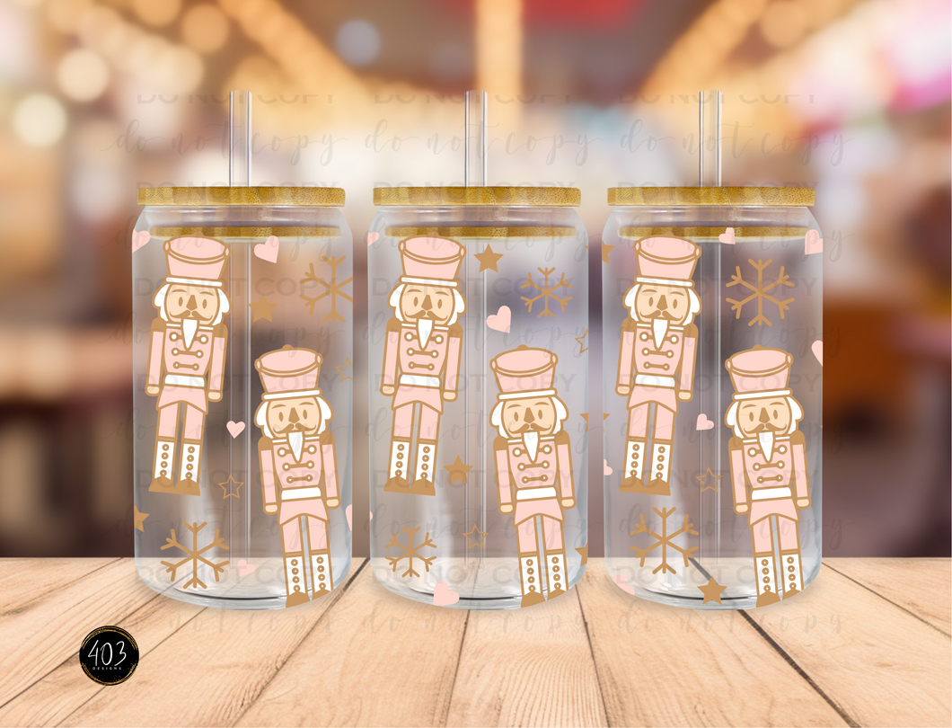 Pink Nutcrackers- Libby Glass Can UV DTF Transfer
