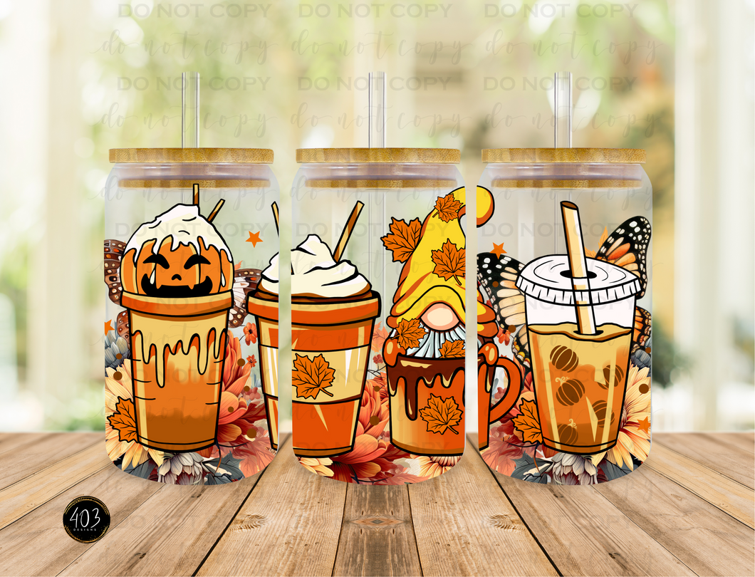 Fall Coffee Drinks Libby Glass Can UV DTF Transfer