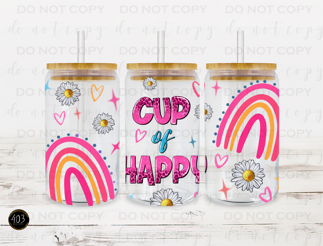 Cup of Happy Libby Glass Can UV DTF Transfer