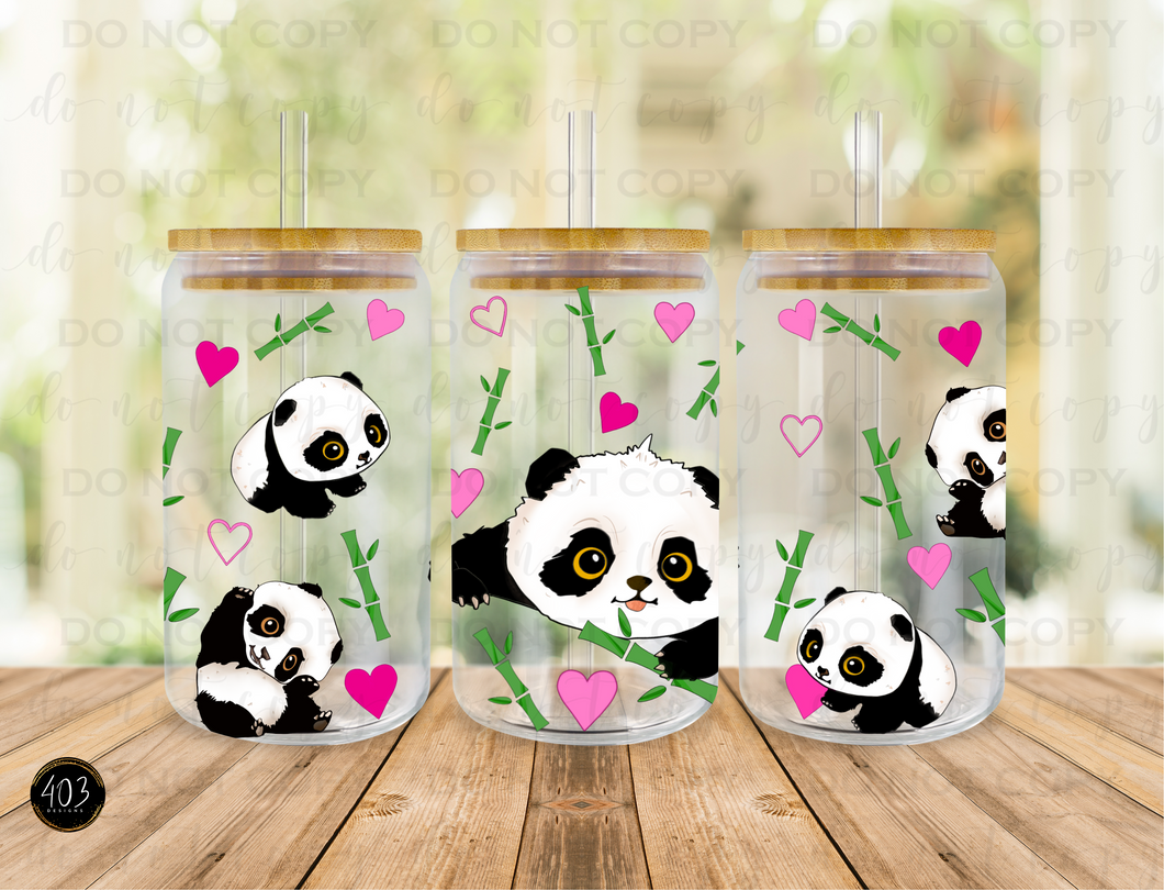 Panda with Bamboo Libby Glass Can UV DTF Transfer