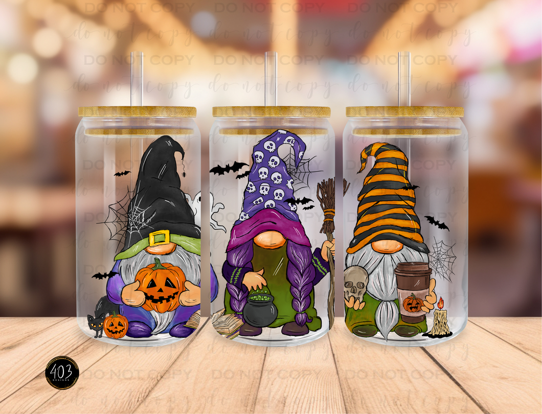 Halloween Gnomes Libby Glass Can UV DTF Transfer