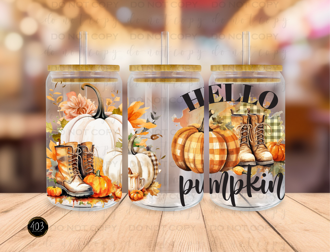 Hello Pumpkin Libby Glass Can UV DTF Transfer