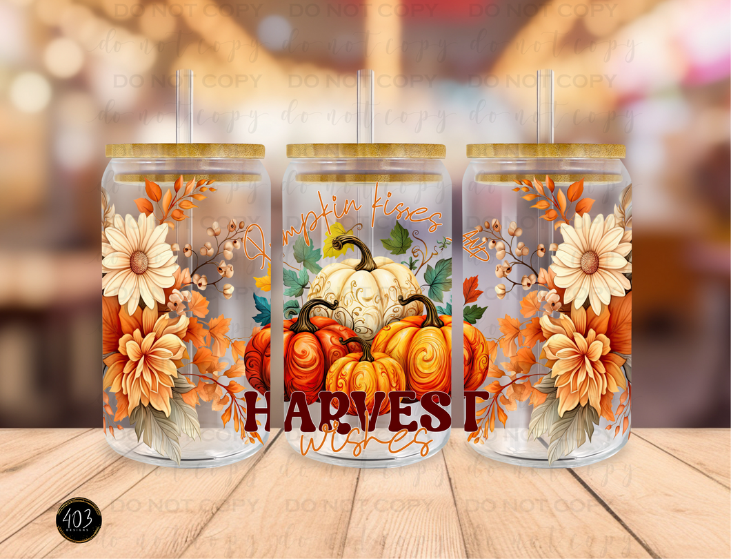 Pumpkin Kisses Harvest Wishes Libby Glass Can UV DTF Transfer