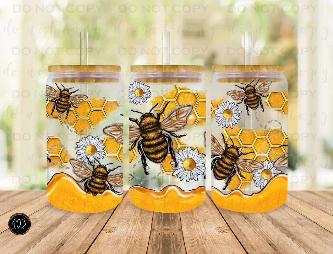 Honey Bees Libby Glass Can UV DTF Transfer