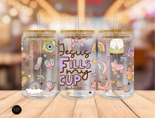 Load image into Gallery viewer, Jesus Fills My Cup- Libby Glass Can UV DTF Transfer
