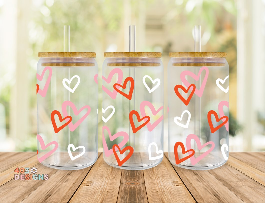 Double Hearts Libby Glass Can UV DTF Transfer