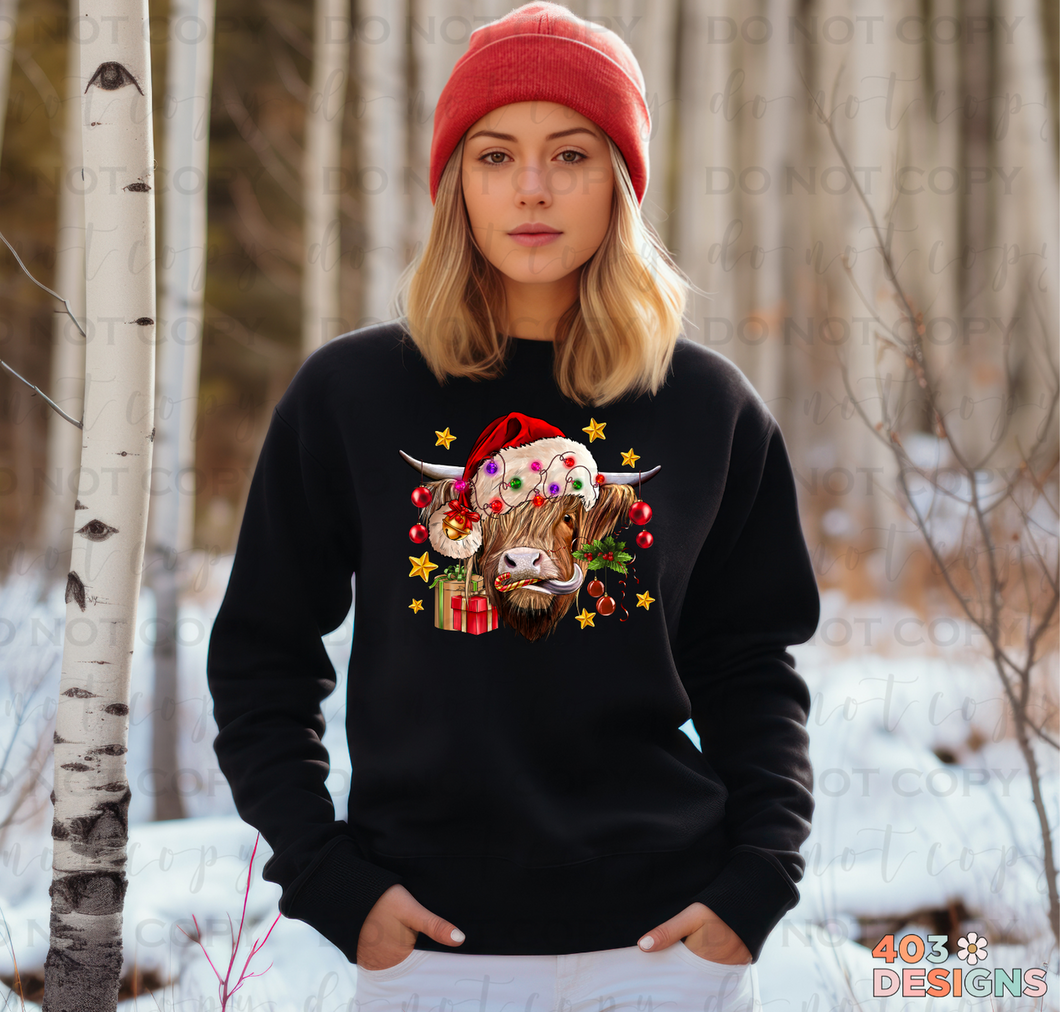 Christmas Highland Cow Crewneck Sweatshirt