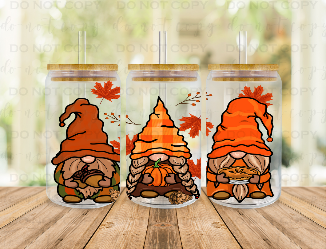 Fall Gnomes Libby Glass Can UV DTF Transfer