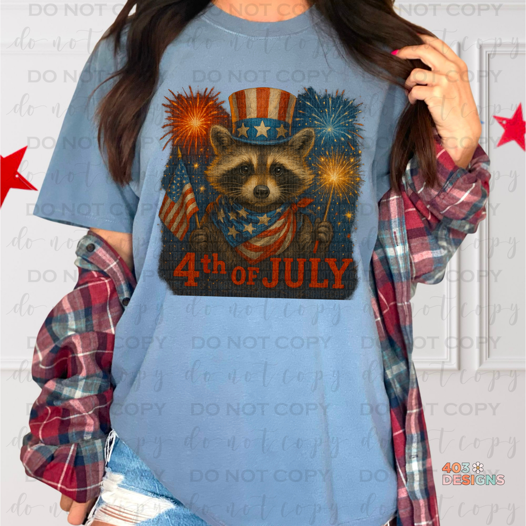 Fourth of July Raccoon DTF Transfer